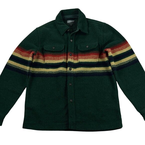 J Crew Nordic Wool Blend Blanket-Stripe Shirt Jacket Mens Size M SLIM FIT Green - Picture 9 of 11